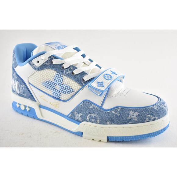 Louis Vuitton Denim Blue Monogram White LV Low Top Trainer Sneaker UK 9 US 10 11 - Picture 7 of 16